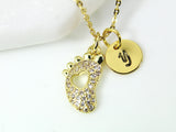 Gold Baby Footprint Necklace, Baby Foot Charm,