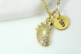 Gold Baby Footprint Necklace, Baby Foot Charm,