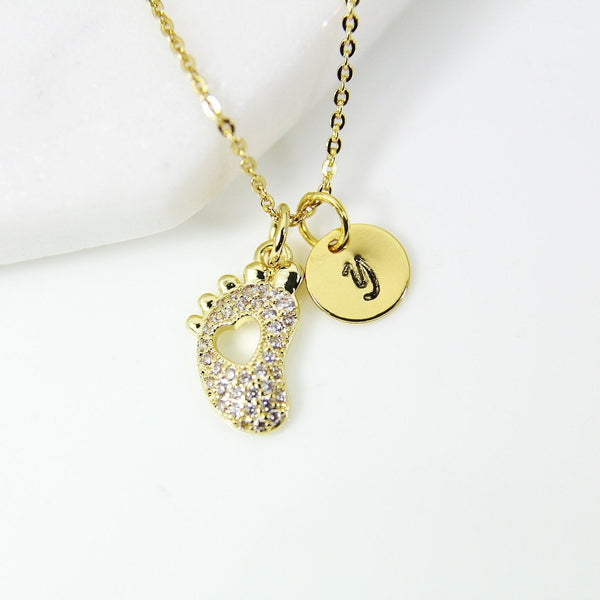 Gold Baby Footprint Necklace, Baby Foot Charm,