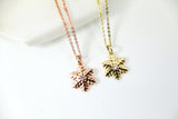 Gold Snowflake Necklace, Gold Rose Gold Snowflake Charm, CZ Diamond Jewelry, Dainty Necklace, Christmas Gift, G185