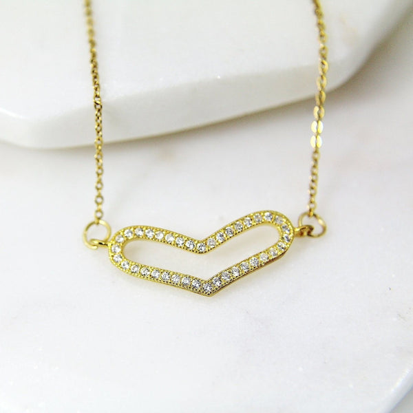 Gold Heart Necklace, Cubic Zirconia Diamond Heart Pendant, CZ Diamond Jewelry, Dainty Delicate Necklace, G187