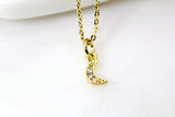 Gold Moon Necklace, Crescent Moon Charm, Half Moon Jewelry, CZ Diamond Jewelry, Dainty Necklace, Personalized Gift, G190