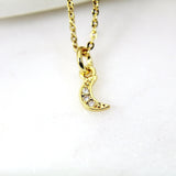 Gold Moon Necklace, Crescent Moon Charm, Half Moon Jewelry, CZ Diamond Jewelry, Dainty Necklace, Personalized Gift, G190