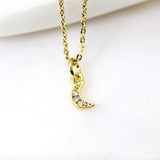 Gold Moon Necklace, Crescent Moon Charm, Half Moon Jewelry, CZ Diamond Jewelry, Dainty Necklace, Personalized Gift, G190