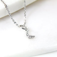 Silver Moon Necklace, Crescent Moon Charm, Half Moon Jewelry, CZ Diamond Jewelry, Dainty Necklace, Personalized Gift, S028