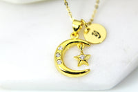 Gold Moon Star Necklace, CZ Diamond Jewelry, Dainty Necklace, Delicate Jewelry, Minimal Necklace, Personalized Gift, G191