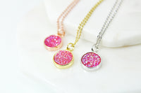 Pink Druzy Necklace, Dainty Delicate Necklace, S030