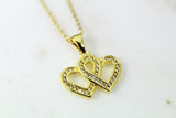 Gold Heart Necklace, Heart To Heart Necklace, Double Heart Jewelry, CZ Diamond Jewelry, Dainty Delicate Jewelry, Minimal Necklace, G231
