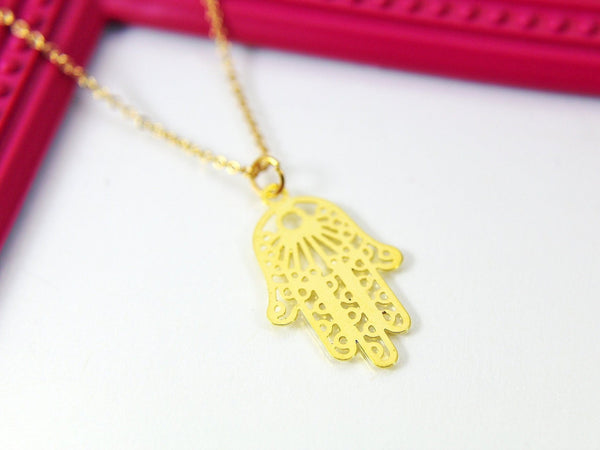 Hamsa Necklace, Palm Necklace, Gold Hamsa Jewelry, Protective Gift, Dainty Necklace, Delicate Jewelry, Minimal Necklace, G236