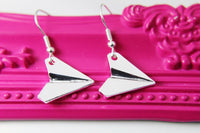 Silver Paper Plane Earrings, Paper Airplane Charms, Plane Charm, Valentine Gifts, Anniversary Gift, Girlfriend Gift, N297-B