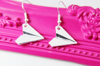 Silver Paper Plane Earrings, Paper Airplane Charms, Plane Charm, Valentine Gifts, Anniversary Gift, Girlfriend Gift, N297-B