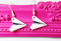 Silver Paper Plane Earrings, Paper Airplane Charms, Plane Charm, Valentine Gifts, Anniversary Gift, Girlfriend Gift, N297-B