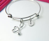 Friendship Bracelet, Silver Stethoscope Heart Charm Bracelet, Stethoscope Heart Charm, Doctor Nurse Gift, Medical Student Gift, N1329