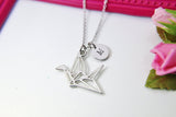 Crane Necklace, Paper Crane Charm, Bird Necklace, Bird Charm, Japanese Crane, Personalized Gift, Best Friend Gift, Coworker Gift, N1119
