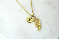 Gold Guardian Angel Necklace, Angel Wing Charm, Dainty Necklace, Personalized Gift, G240