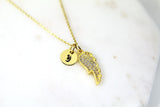 Gold Guardian Angel Necklace, Angel Wing Charm, Dainty Necklace, Personalized Gift, G240