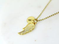 Gold Guardian Angel Necklace, Angel Wing Charm, Dainty Necklace, Personalized Gift, G240