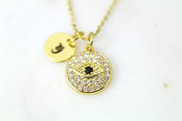 Gold Evil Eye Necklace, Gold Evil Eye Jewelry, CZ Diamond Jewelry, Dainty Necklace, Personalized Gift, G243