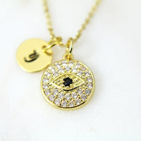 Gold Evil Eye Necklace, Gold Evil Eye Jewelry, CZ Diamond Jewelry, Dainty Necklace, Personalized Gift, G243