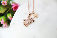 Rose Gold Crab Charm Necklace, Crab Necklace, Beach Ocean Charm, CZ Diamond Jewelry, Dainty Necklace, Personalized Gift, RG064