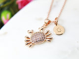 Rose Gold Crab Charm Necklace, Crab Necklace, Beach Ocean Charm, CZ Diamond Jewelry, Dainty Necklace, Personalized Gift, RG064