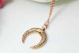 Rose Gold Crescent Moon Charm Necklace, Crescent Jewelry, Half Moon Charm, CZ Diamond Jewelry, Dainty Necklace, Personalized Gift, N2729