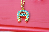 Horseshoe  Evil Eye Necklace, Gold Horseshoe with Evil Eye Charm, CZ Diamond Jewelry, Sister Gift, Dainty Necklace, Delicate Minimal, G033