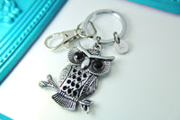 Owl Keychain, Silver Owl  Keyring, Owl Charm, Bird Charm, Animal Charm, Personalized Gift, N1281
