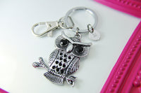 Owl Keychain, Silver Owl  Keyring, Owl Charm, Bird Charm, Animal Charm, Personalized Gift, N1281