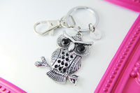 Owl Keychain, Silver Owl  Keyring, Owl Charm, Bird Charm, Animal Charm, Personalized Gift, N1281