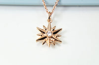 Rose Gold Star Necklace, Star Charm, Snowflake Charm Necklace, Dainty Necklace, Delicate Jewelry, Minimal Necklace, RG079