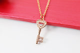 Rose Gold Heart Key Necklace, Rose Gold Key Necklace, Rose Gold Heart Necklace, CZ Diamond Jewelry, Dainty Delicate Necklace, RG049