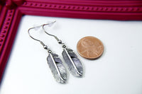 Best Christmas Gift Silver Feather Charm Earrings, Miniature Earrings, N1289