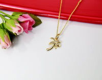 Gold Palm Tree Necklace, Coconut Tree Charm, Beach Jewelry, CZ Diamond Jewelry, N2581