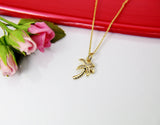 Gold Palm Tree Necklace, Coconut Tree Charm, Beach Jewelry, CZ Diamond Jewelry, N2581