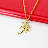 Gold Palm Tree Necklace, Coconut Tree Charm, Beach Jewelry, CZ Diamond Jewelry, N2581