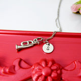Silver Trumpet Necklace, Initial Charm, Music Gift