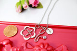 Heartbeat Stethoscope Necklace, Silver Stethoscope Charm, Heartbeat Charm, Doctor Nurse Gift, Medical Student Gift, Personalized Gift, N1382