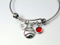 Silver Softball Charm Bracelet, Baseball Charm Bangle, Baseball Charm, Softball Charm, Number Charm, Personalized Gift, Christmas Gift, N571