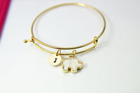 Gold Elephant Charm Bracelet, Opal Elephant Charm, White Imitation Opal Charm, Elephant Jewelry, Personalized Gift, N1446