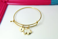 Gold Elephant Charm Bracelet, Opal Elephant Charm, White Imitation Opal Charm, Elephant Jewelry, Personalized Gift, N1446