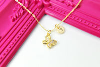 Gold Butterfly Charm Necklace, Personalized Gift, G007