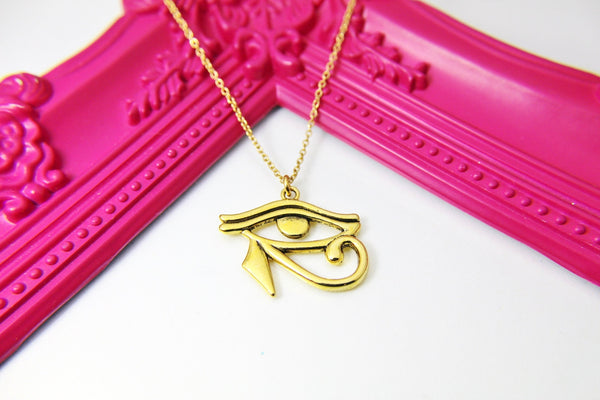 Gold Egyptian Eye of Horus Charm Necklace, Personalized Gift, N671