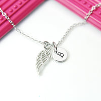 Silver Guardian Angel Wing Charm Necklace, N1547