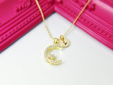 Moon and Star Necklace, Gold Moon and Star, CZ Diamond Jewelry, Mothers Day Gift, Dainty Necklace, Delicate Minimal, Personalized Gift, G014