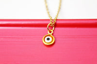 Evil Eye Charm Necklace, Gold Evil Eye Charm, Lampwork Charm, N577E