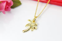 Gold Palm Tree Necklace, Coconut Tree Charm, Beach Jewelry, CZ Diamond Jewelry, N2581