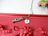 Silver Trumpet Necklace, Initial Charm, Music Gift