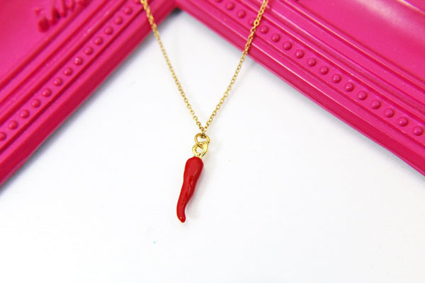 Gold Red Hot Chili Pepper Charm Necklace N1697B