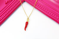 Gold Red Hot Chili Pepper Charm Necklace N1697B